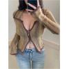 imageSHENHE Womens Zip Up Cardigan Collared Long Sleeve Fitted Y2k Knit Crop Top SweaterMustard Green