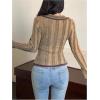 imageSHENHE Womens Zip Up Cardigan Collared Long Sleeve Fitted Y2k Knit Crop Top SweaterMustard Green