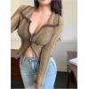 imageSHENHE Womens Zip Up Cardigan Collared Long Sleeve Fitted Y2k Knit Crop Top SweaterMustard Green