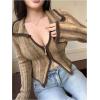imageSHENHE Womens Zip Up Cardigan Collared Long Sleeve Fitted Y2k Knit Crop Top SweaterMustard Green