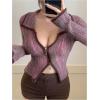 imageSHENHE Womens Zip Up Cardigan Collared Long Sleeve Fitted Y2k Knit Crop Top SweaterViolet Purple