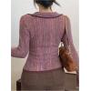 imageSHENHE Womens Zip Up Cardigan Collared Long Sleeve Fitted Y2k Knit Crop Top SweaterViolet Purple