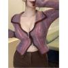 imageSHENHE Womens Zip Up Cardigan Collared Long Sleeve Fitted Y2k Knit Crop Top SweaterViolet Purple