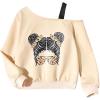 imageSHENHE Girls Graphic Print Cut Out Shoulder Asymmetrical Cute Sweatshirt Pullover TopApricot