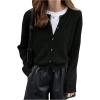 imageSHENHE Womens Crewneck Button Down Long Sleeve Cardigan Loose Casual Sweater TopBlack