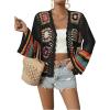 imageSHENHE Womens Floral Crochet Cardigan Hollow Out Open Front Long Sleeve Cardigan SweaterBlack