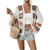 imageSHENHE Womens Floral Crochet Cardigan Hollow Out Open Front Long Sleeve Cardigan SweaterWhite