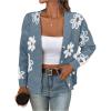 imageSHENHE Womens Floral Print Button Down Cardigan V Neck Drop Shoulder Knit OuterwearBlue