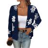 imageSHENHE Womens Floral Print Button Down Cardigan V Neck Drop Shoulder Knit OuterwearDeep Blue