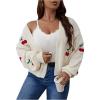 imageSHENHE Womens Plus Size Cherry Print Open Front Long Sleeve Ribbed Knit Cropped Cardigan SweatersApricot