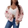imageSHENHE Womens Plus Size Cherry Print Open Front Long Sleeve Ribbed Knit Cropped Cardigan SweatersLight Pink
