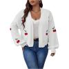imageSHENHE Womens Plus Size Cherry Print Open Front Long Sleeve Ribbed Knit Cropped Cardigan SweatersWhite