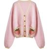 imageSHENHE Womens Strawberry Pattern Open Front Bishop Sleeve Casual CardiganPink