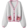 imageSHENHE Womens Strawberry Pattern Open Front Bishop Sleeve Casual CardiganPink and White