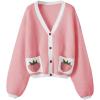 imageSHENHE Womens Strawberry Pattern Open Front Bishop Sleeve Casual CardiganWhite and Pink