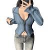 imageSHENHE Womens Zip Up Cardigan Collared Long Sleeve Fitted Y2k Knit Crop Top SweaterBlue