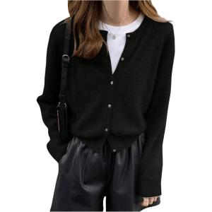 imageSHENHE Womens Crewneck Button Down Long Sleeve Cardigan Loose Casual Sweater TopBlack