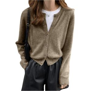 imageSHENHE Womens Crewneck Button Down Long Sleeve Cardigan Loose Casual Sweater TopKhaki