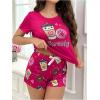 imageSHENHE Womens 2 Piece Cow Print Round Neck Short Sleeve Cute Drawstring Shorts Pajama Set