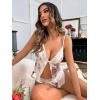 imageSHENHE Womens 2 Piece Floral Satin Lace V Neck Sleeveless Cami Top and Shorts Lingerie Pajama SetsPink