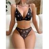 imageSHENHE Womens 2 Piece Mesh Lingerie Sheer Floral Wireless Bralette and Thong Underwear SetBlack