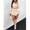 imageSHENHE Womens 2 Piece Mini Skirt Set V Neck Long Sleeve Collared Crop Top Ruffle Flowy SkirtApricot
