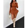 imageSHENHE Womens 2 Piece Mini Skirt Set V Neck Long Sleeve Collared Crop Top Ruffle Flowy SkirtRust Brown