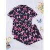 imageSHENHE Womens 2 Piece Pajama Set Bow Graphic Button Down Short Sleeve Lapel Shirt Pj Short SetBlack