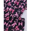 imageSHENHE Womens 2 Piece Pajama Set Bow Graphic Button Down Short Sleeve Lapel Shirt Pj Short SetBlack