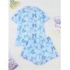 imageSHENHE Womens 2 Piece Pajama Set Bow Graphic Button Down Short Sleeve Lapel Shirt Pj Short SetBlue