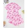 imageSHENHE Womens 2 Piece Pajama Set Bow Graphic Button Down Short Sleeve Lapel Shirt Pj Short SetDeep Pink