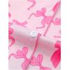 imageSHENHE Womens 2 Piece Pajama Set Bow Graphic Button Down Short Sleeve Lapel Shirt Pj Short SetDeep Pink