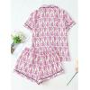 imageSHENHE Womens 2 Piece Pajama Set Bow Graphic Button Down Short Sleeve Lapel Shirt Pj Short SetMonkey Pink