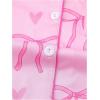 imageSHENHE Womens 2 Piece Pajama Set Bow Graphic Button Down Short Sleeve Lapel Shirt Pj Short SetPink