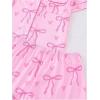 imageSHENHE Womens 2 Piece Pajama Set Bow Graphic Button Down Short Sleeve Lapel Shirt Pj Short SetPink