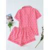 imageSHENHE Womens 2 Piece Pajama Set Bow Graphic Button Down Short Sleeve Lapel Shirt Pj Short SetPink Heart