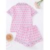 imageSHENHE Womens 2 Piece Pajama Set Bow Graphic Button Down Short Sleeve Lapel Shirt Pj Short SetPink Monkey Print