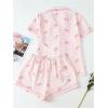 imageSHENHE Womens 2 Piece Pajama Set Bow Graphic Button Down Short Sleeve Lapel Shirt Pj Short SetPlaid Light Pink