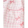 imageSHENHE Womens 2 Piece Pajama Set Bow Graphic Button Down Short Sleeve Lapel Shirt Pj Short SetPlaid Light Pink