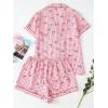 imageSHENHE Womens 2 Piece Pajama Set Bow Graphic Button Down Short Sleeve Lapel Shirt Pj Short SetPlaid Pink