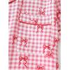 imageSHENHE Womens 2 Piece Pajama Set Bow Graphic Button Down Short Sleeve Lapel Shirt Pj Short SetPlaid Pink
