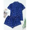 imageSHENHE Womens 2 Piece Pajama Set Bow Graphic Button Down Short Sleeve Lapel Shirt Pj Short SetStar Blue
