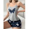 imageSHENHE Womens 2 Piece Pajama Set Butterfly Graphic Sleeveless Cami Top and Mini Shorts SleepwearMulticolor