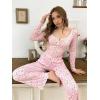 imageSHENHE Womens 2 Piece Pajama Sets Floral Ribbed Cute Pajama Long Sleeve Crop Top and Pant Lounge SetLight Pink