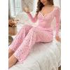 imageSHENHE Womens 2 Piece Pajama Sets Floral Ribbed Cute Pajama Long Sleeve Crop Top and Pant Lounge SetLight Pink