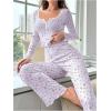 imageSHENHE Womens 2 Piece Pajama Sets Floral Ribbed Cute Pajama Long Sleeve Crop Top and Pant Lounge SetLight Purple