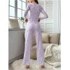 imageSHENHE Womens 2 Piece Pajama Sets Floral Ribbed Cute Pajama Long Sleeve Crop Top and Pant Lounge SetLight Purple