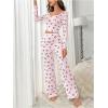 imageSHENHE Womens 2 Piece Pajama Sets Floral Ribbed Cute Pajama Long Sleeve Crop Top and Pant Lounge SetPink Cherry Print