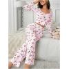 imageSHENHE Womens 2 Piece Pajama Sets Floral Ribbed Cute Pajama Long Sleeve Crop Top and Pant Lounge SetPink Cherry Print