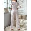 imageSHENHE Womens 2 Piece Pajama Sets Floral Ribbed Cute Pajama Long Sleeve Crop Top and Pant Lounge SetWhite